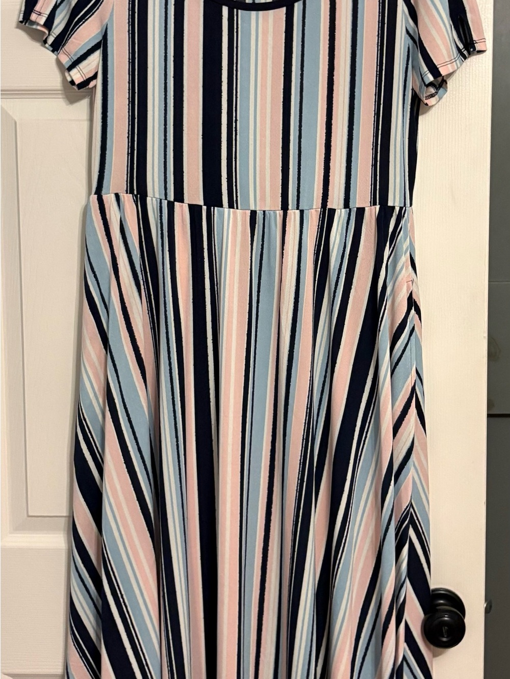 LuLaRoe Girls' Striped Dress in Pink, Light Blue & Navy